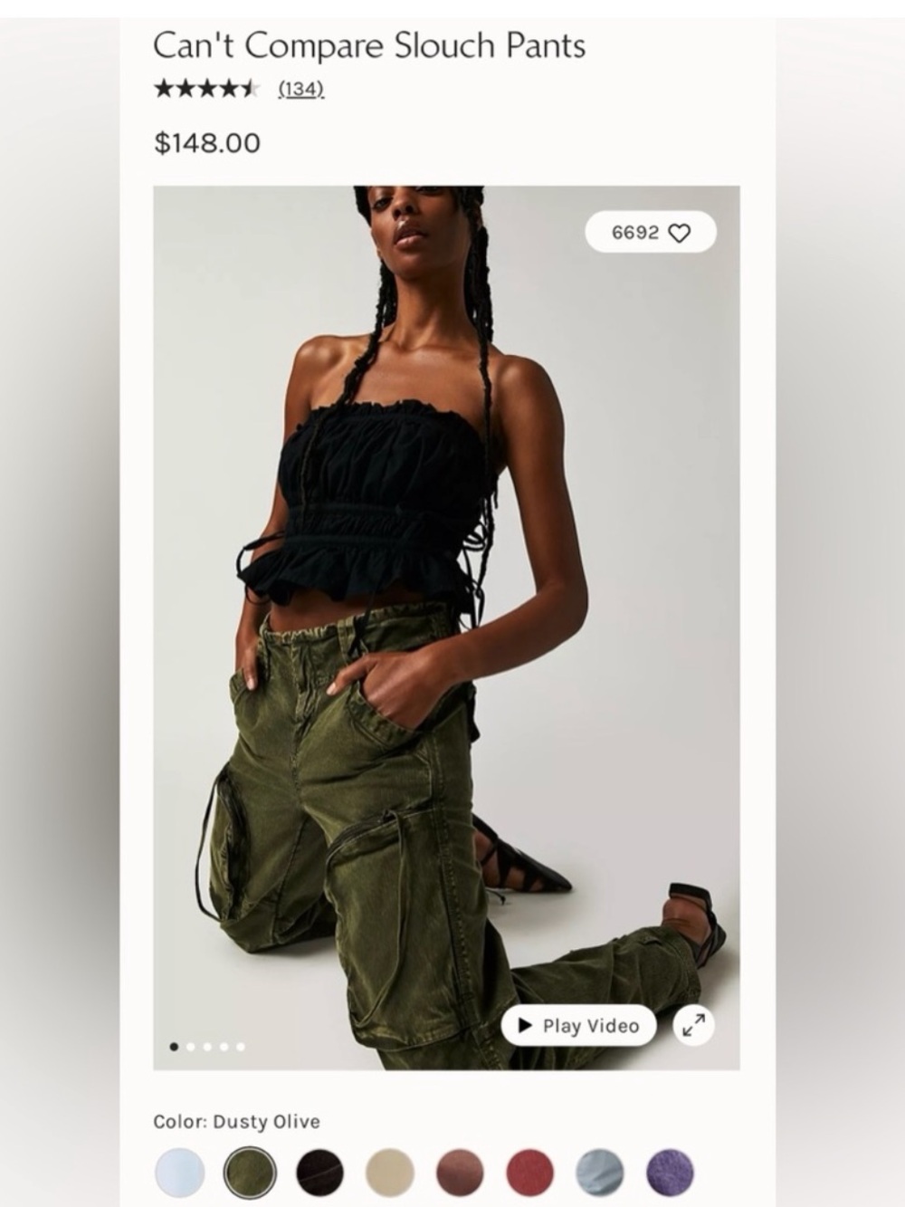 NWT FREE PEOPLE Can't Compare Slouch Cargo Pants In Dusty Olive SZ: L - Picture 5 of 9